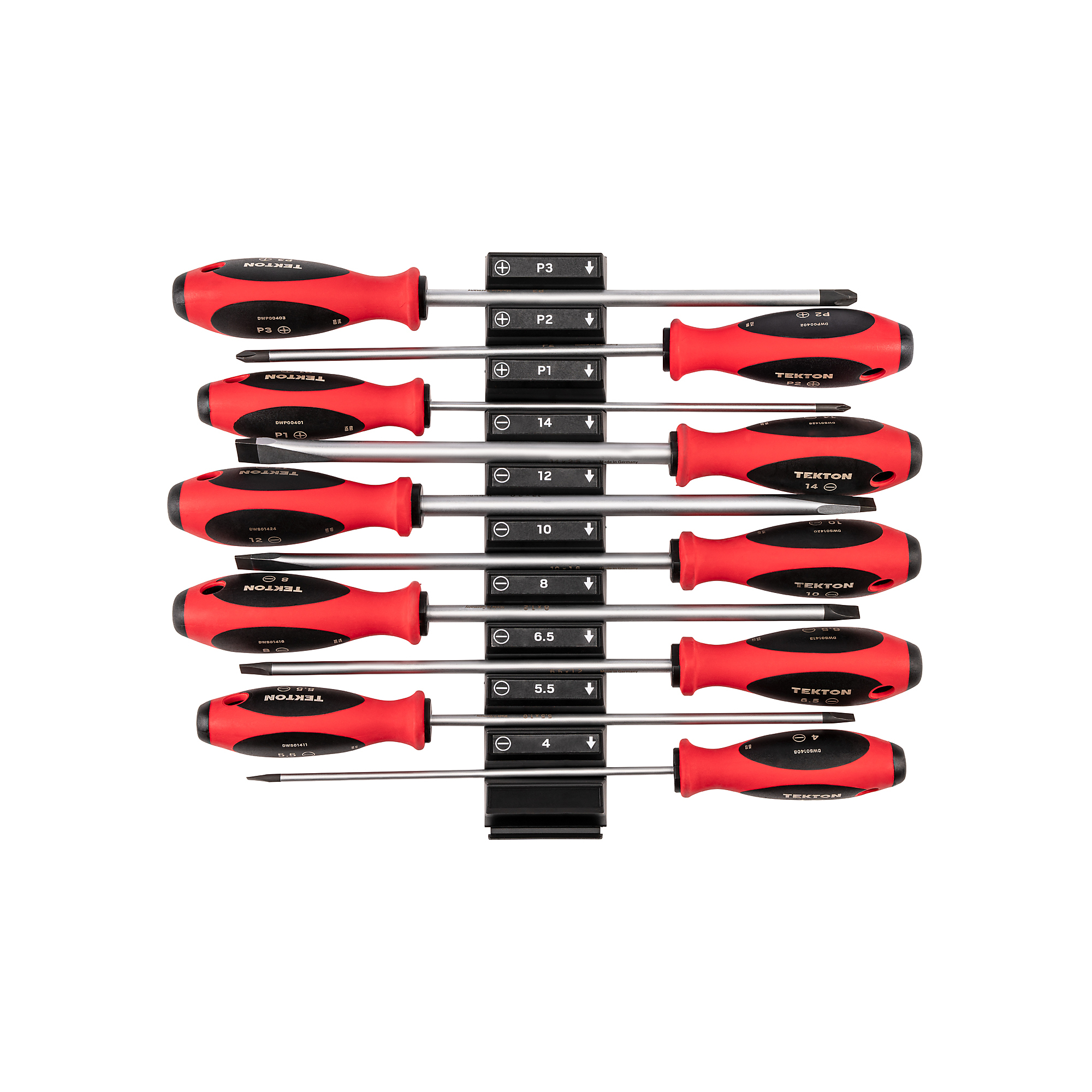 TEKTON Phillips and Slotted Screwdriver Set with Modular Organizers - 8 Inch Shanks, 10-Piece (#1 - #3, 4 - 14 mm) | DWZ90108